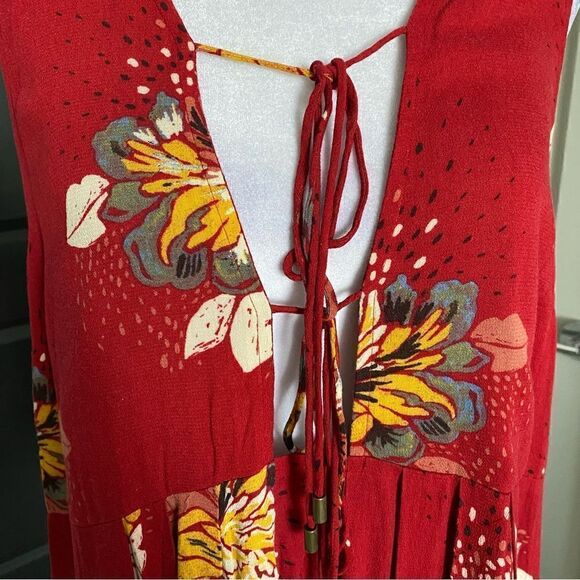 Free People Lovely Day Red Printed Tunic Boho Style Mini Dress Size S - Picture 2 of 9